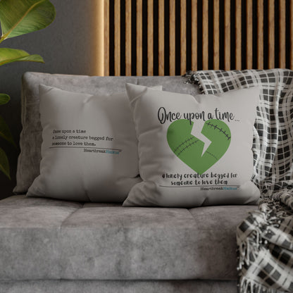 A Lonely Creature Begged Frankenstein Haiku - Faux Suede Square Pillowcase (in Light Grey)