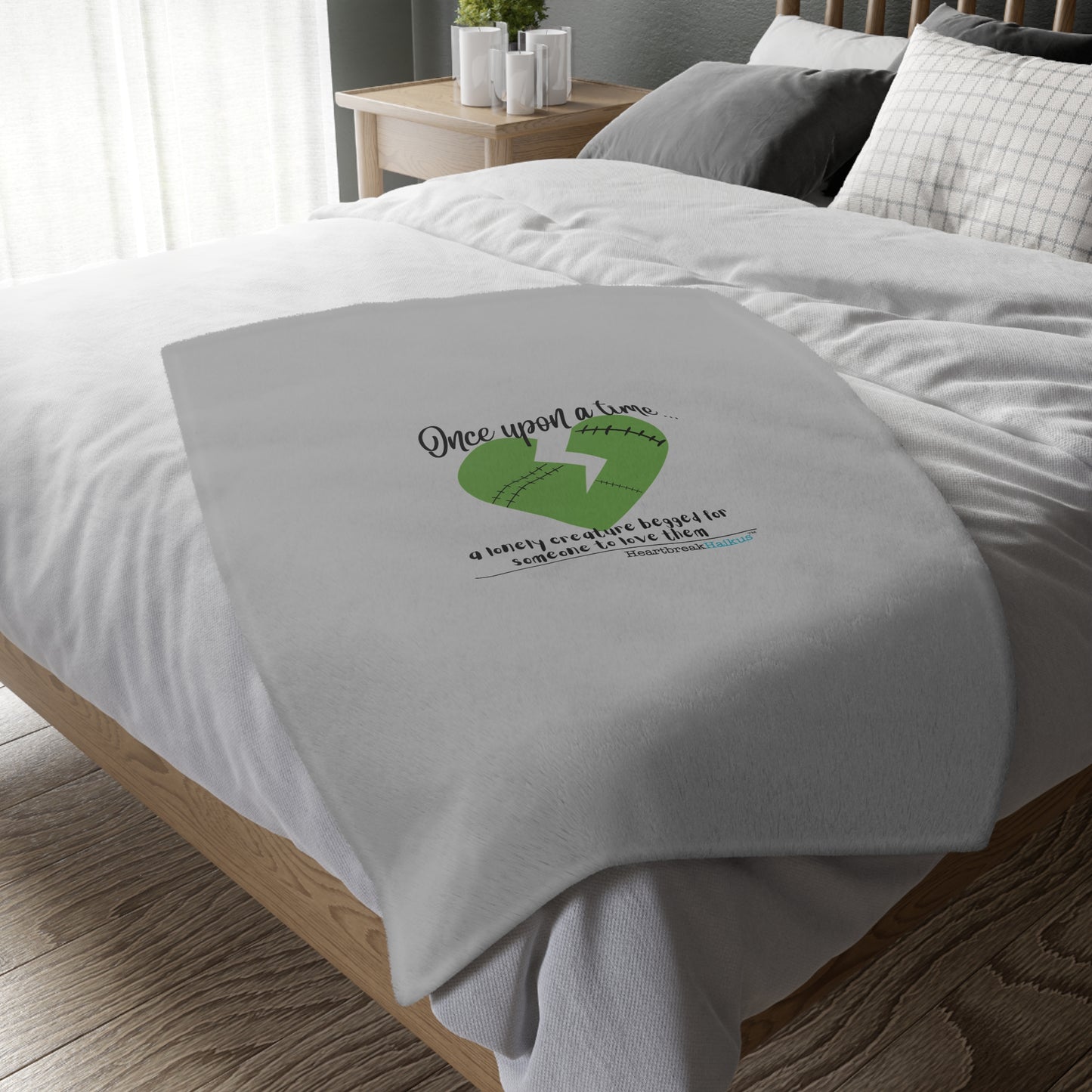 A Lonely Creature Begged Frankenstein Haiku - Plush Throw Blanket (in Stone Grey)