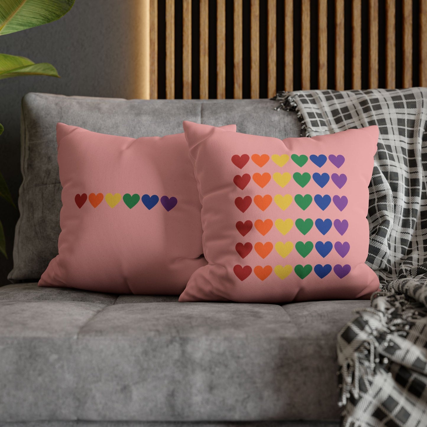 Rainbow Hearts on Pink - Faux Suede Square Pillowcase (Only Hearts Collection)