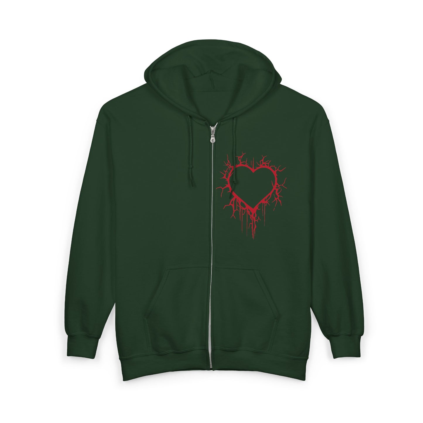 Cracked Hollow Heart Zip Hoodie — Alternative/Goth/Punk Bleeding Heart Full‑Zip Sweatshirt (The Only Hearts Collection)