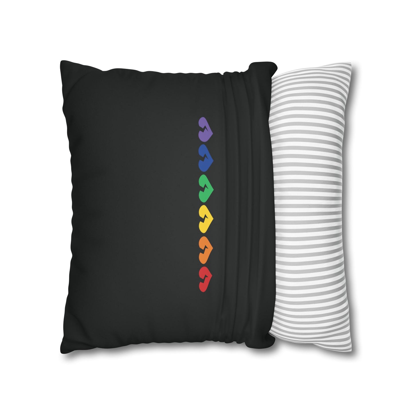 Rainbow Broken Hearts (on Midnight Black) - Faux Suede Square Pillowcase (Only Hearts Collection)