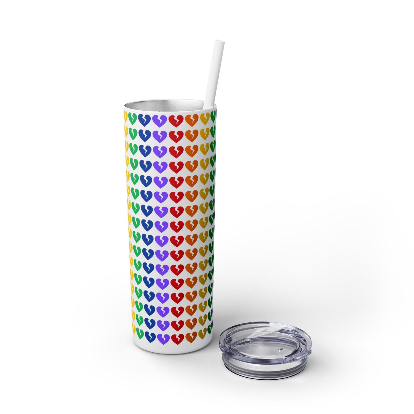 Only Hearts - Skinny Tumbler with Eco-Friendly, Reusable, Matching Straw, 20oz (Rainbow Heartbreak Collection)
