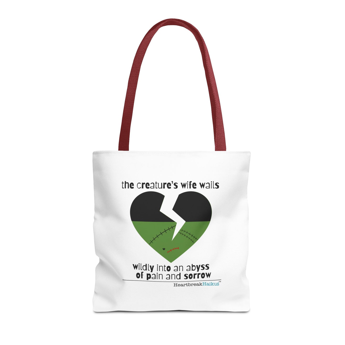 The Creature's Wife Wails Wildly Frankenstein Haiku - Tote Bag (Dual-sided print in Snow White)