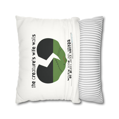 The Creature's Wife Wails Frankenstein Haiku - Faux Suede Square Pillowcase (in Snow White)