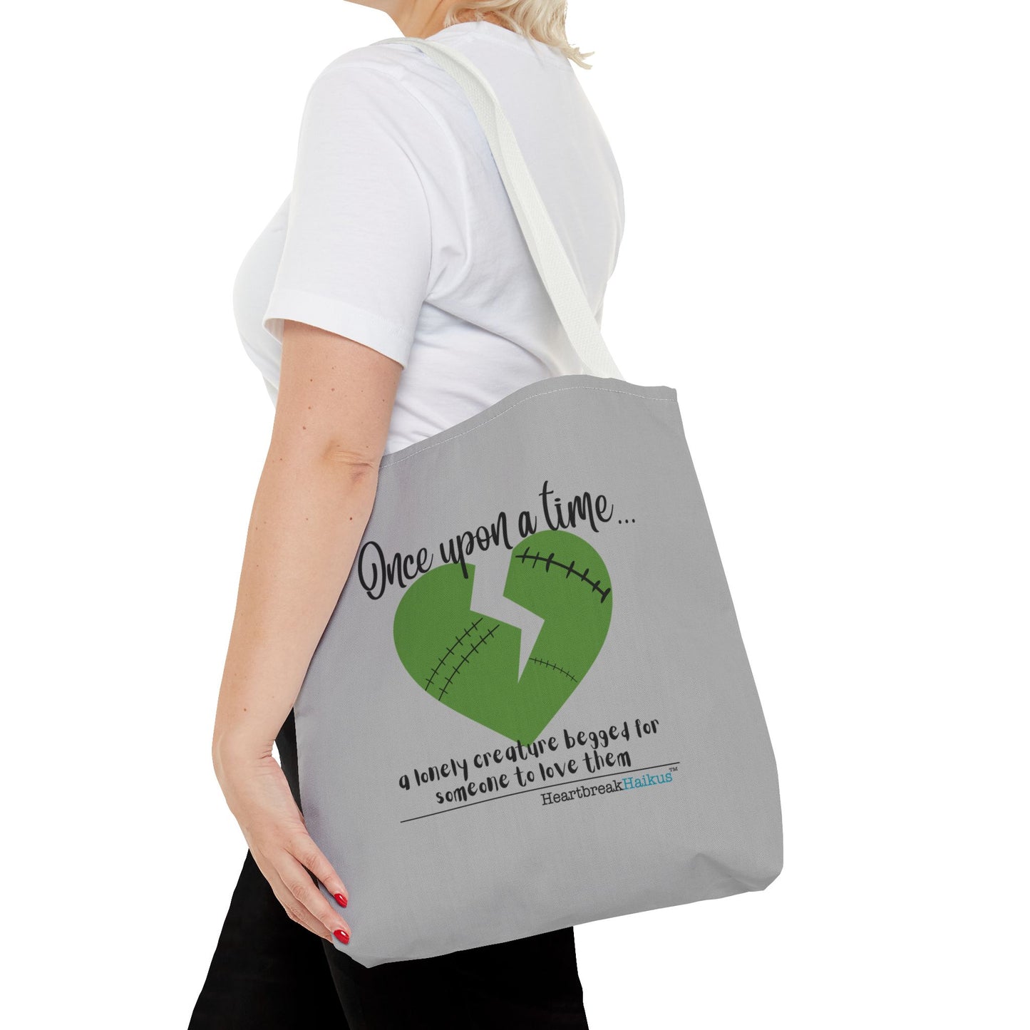 A Lonely Creature Begged Frankenstein Haiku - Tote Bag (Dual-sided print in light grey)