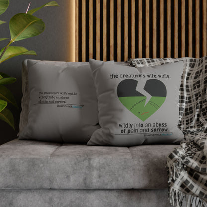 The Creature's Wife Wails Frankenstein Haiku - Faux Suede Square Pillowcase (in Stone Grey)