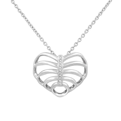 Elegant Ribcage Necklace Heart Pendant Design with Crystal