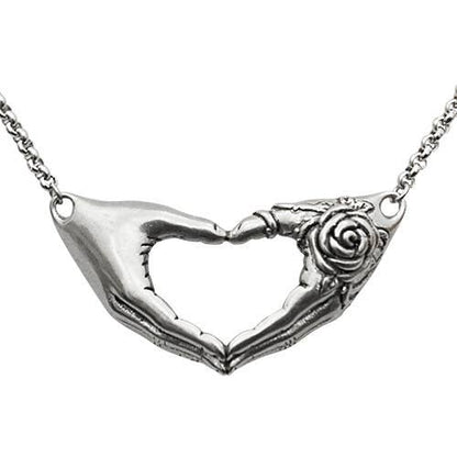 Friendship with a Rose Tattoo Heart-Hand Necklace