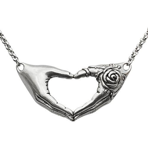 Friendship with a Rose Tattoo Heart-Hand Necklace