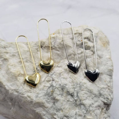 Valentine's Day Heart Safety Pin Drop Earrings