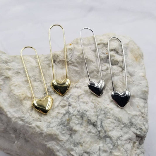 Valentine's Day Heart Safety Pin Drop Earrings