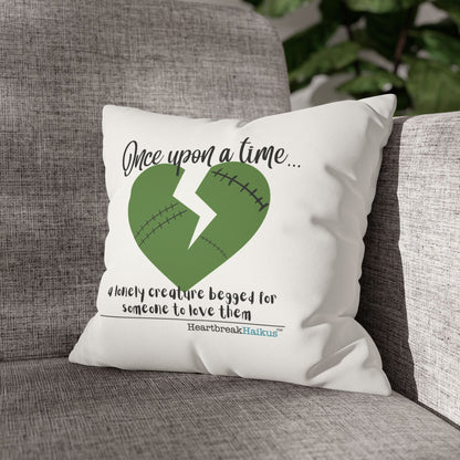 A Lonely Creature Begged Frankenstein Haiku - Faux Suede Square Pillowcase (in Snow White)