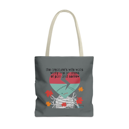 The Creature's Wife Wails Wildly Frankenstein Haiku - Tote Bag (dual-sided print in Slate Grey) - Frankenstein 2025 Makeover