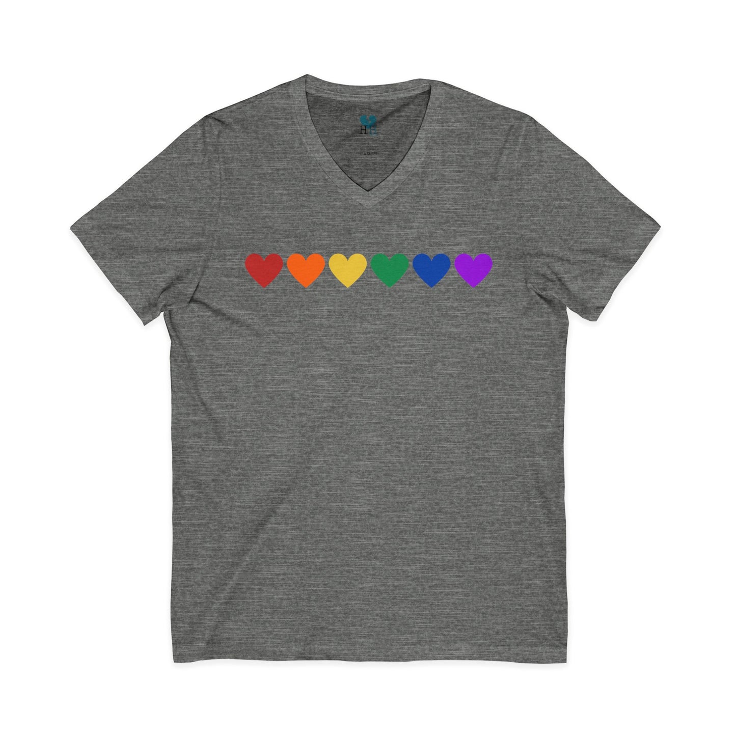 Rainbow Hearts - Jersey Short Sleeve V-Neck Tee