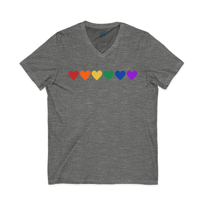 Rainbow Hearts - Jersey Short Sleeve V-Neck Tee