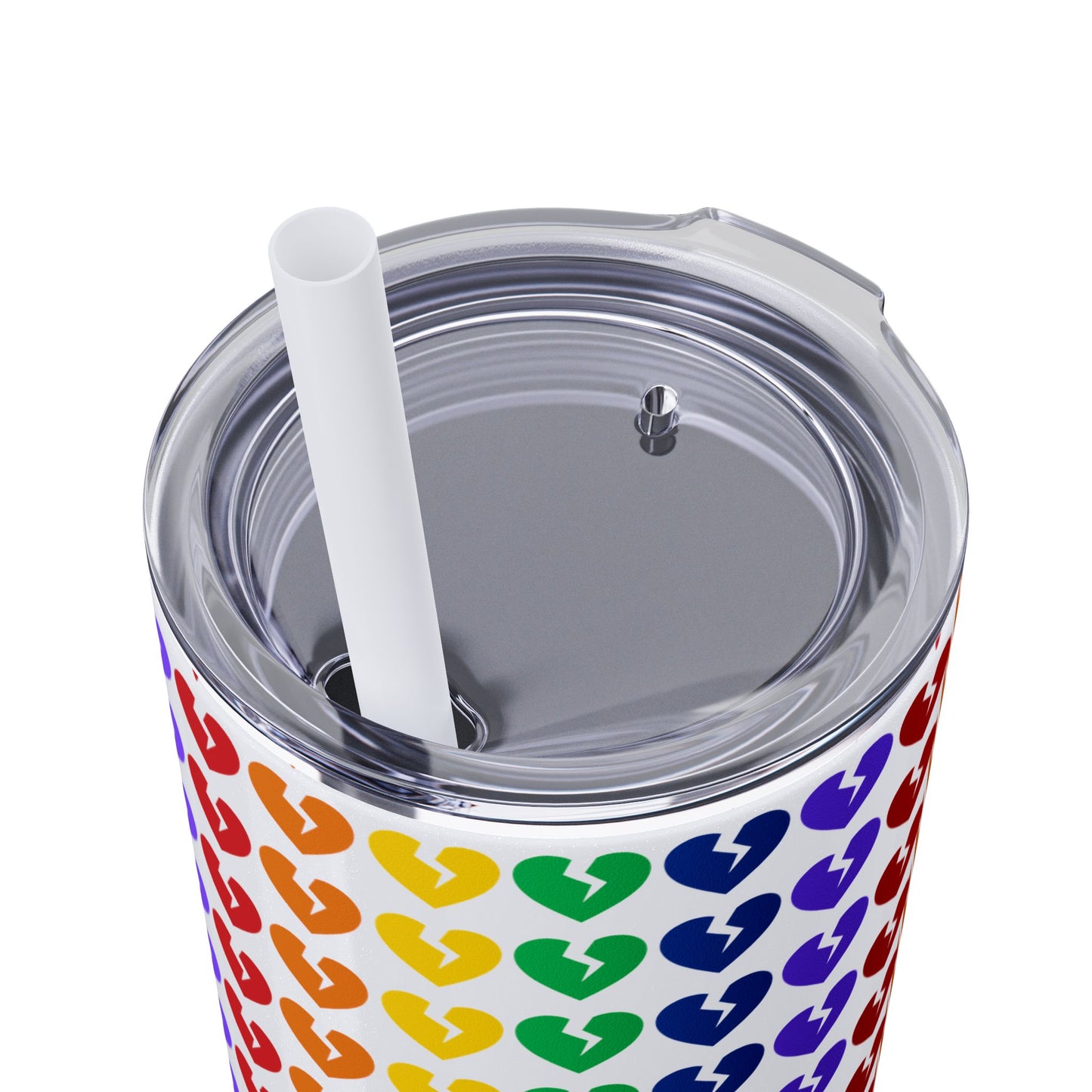 Only Hearts - Skinny Tumbler with Eco-Friendly, Reusable, Matching Straw, 20oz (Rainbow Heartbreak Collection)