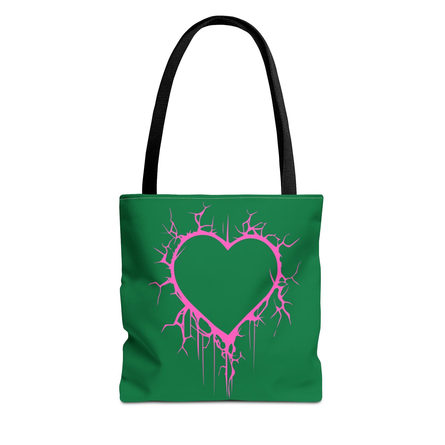 Lightning-Cracked Heart Tote Bag (in Wicked Green and Electric Pink) - (The Only Hearts Collection)