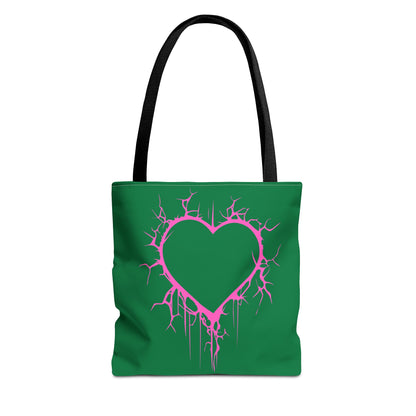 Lightning-Cracked Heart Tote Bag (in Wicked Green and Electric Pink) - (The Only Hearts Collection)