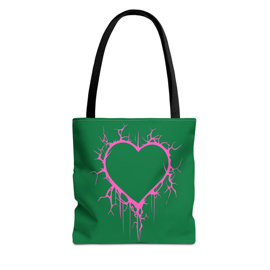 Lightning-Cracked Heart Tote Bag (in Wicked Green and Electric Pink) - (The Only Hearts Collection)