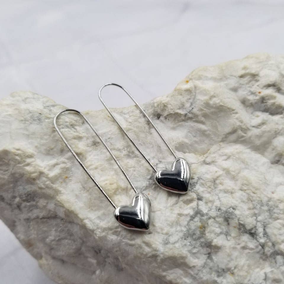 Valentine's Day Heart Safety Pin Drop Earrings