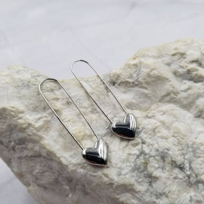 Valentine's Day Heart Safety Pin Drop Earrings