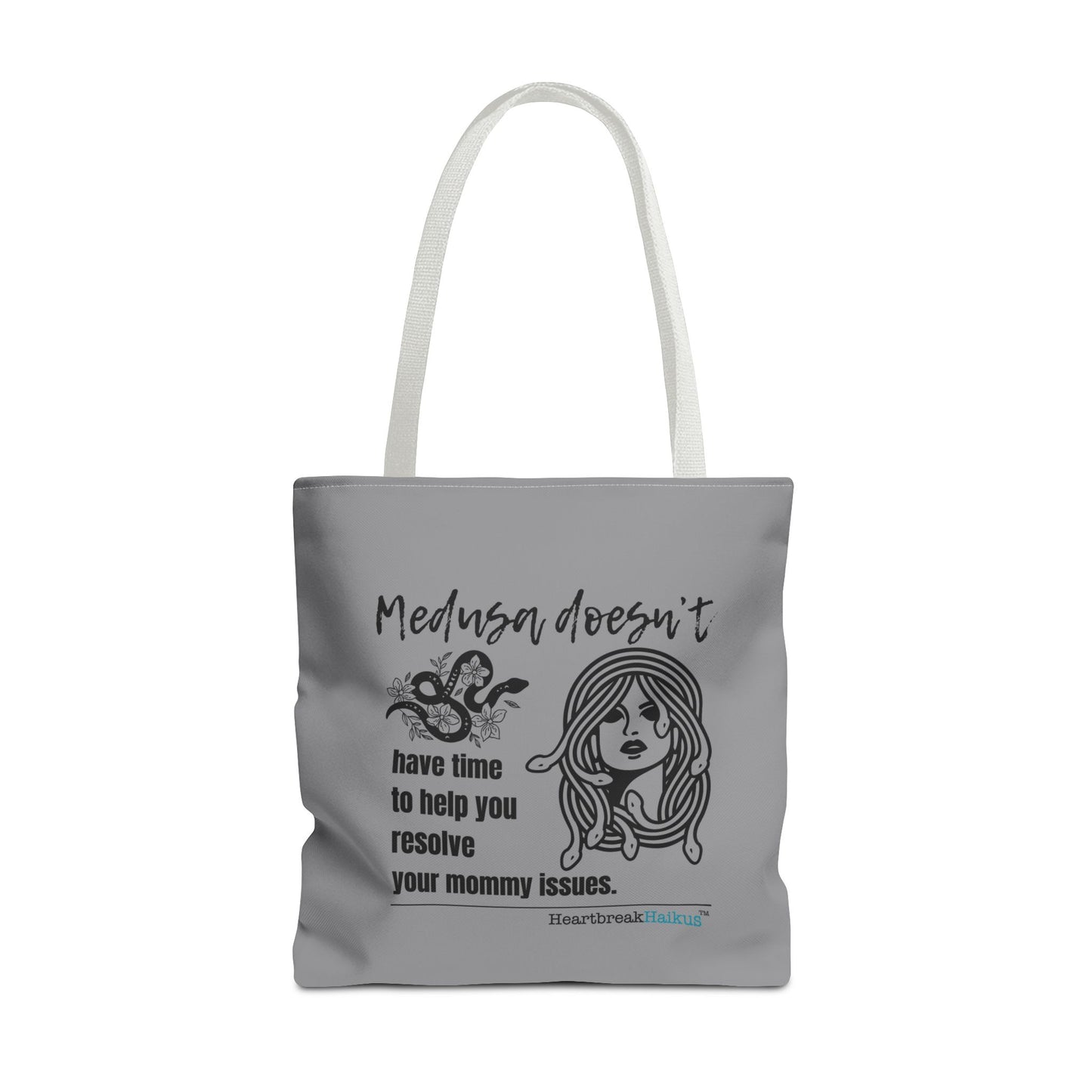 Medusa and Your Mommy Haiku - Tote Bag (Dual-sided print in Stone Grey)