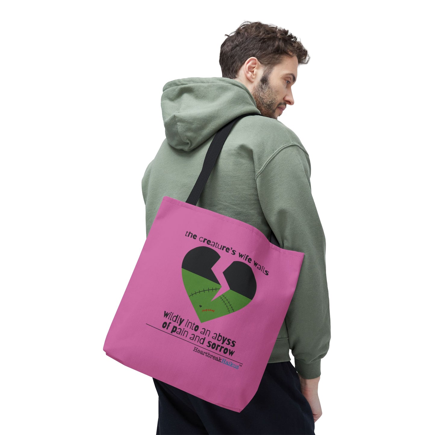 The Creature's Wife Wails Wildly Frankenstein Haiku - Tote Bag (dual-sided print in Candy Pink)