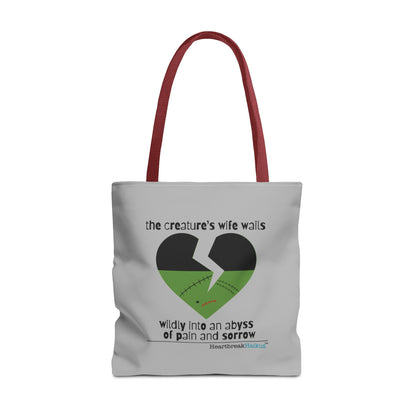 The Creature's Wife Wails Wildly Frankenstein Haiku - Tote Bag (dual-sided print in light grey)