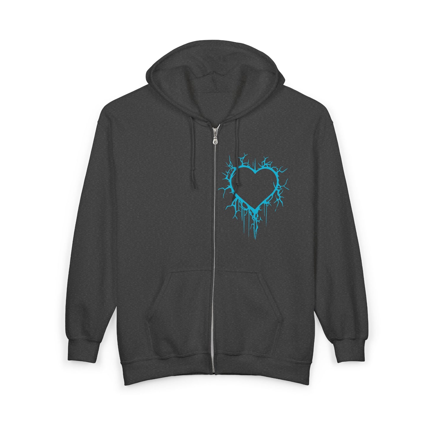 Lightning-Cracked Hollow Heart Zip Hoodie (in Electric Blue) - (The Only Hearts Collection)