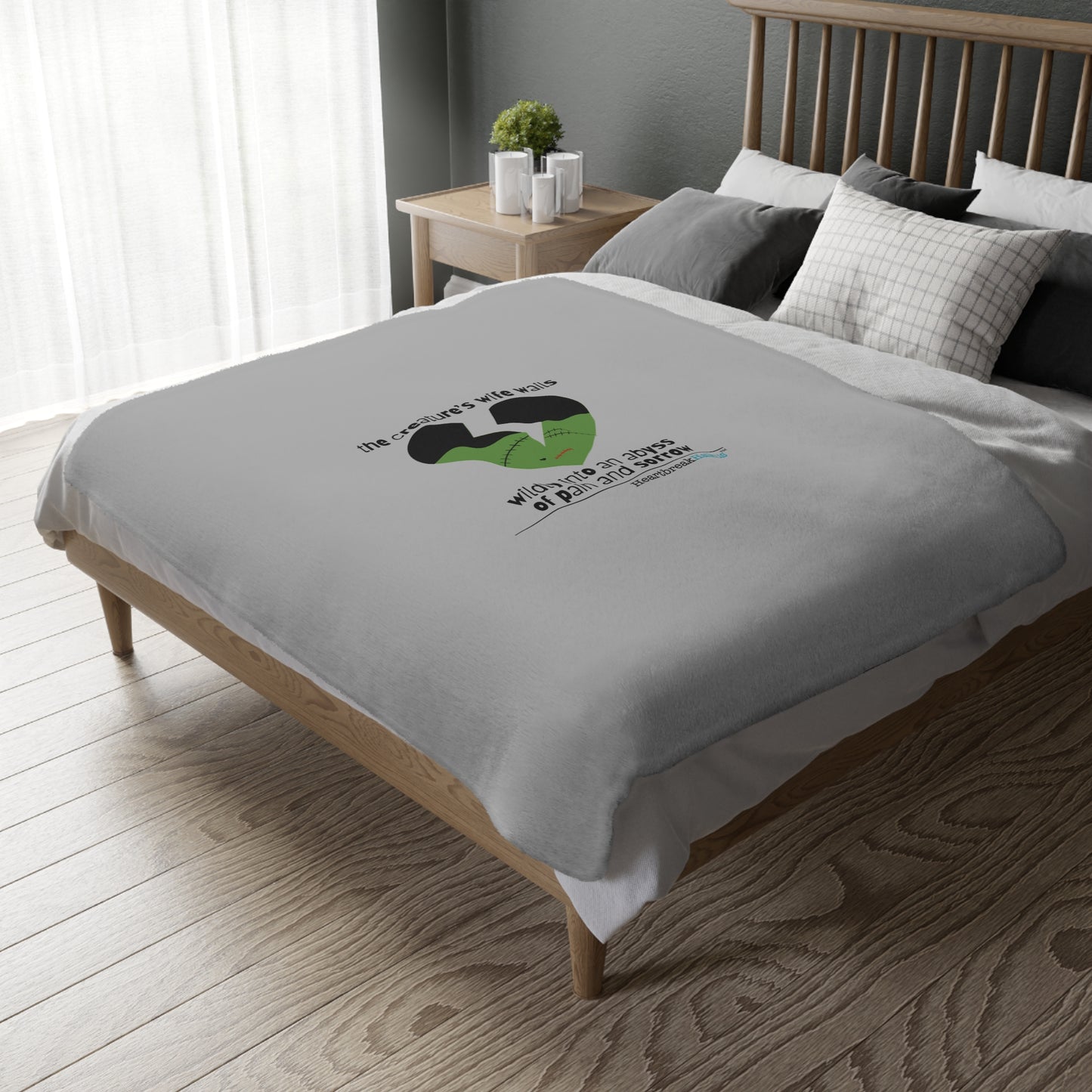 The Creature's Wife Wails Wildly Frankenstein Haiku - Plush Throw Blanket (in Stone Grey)