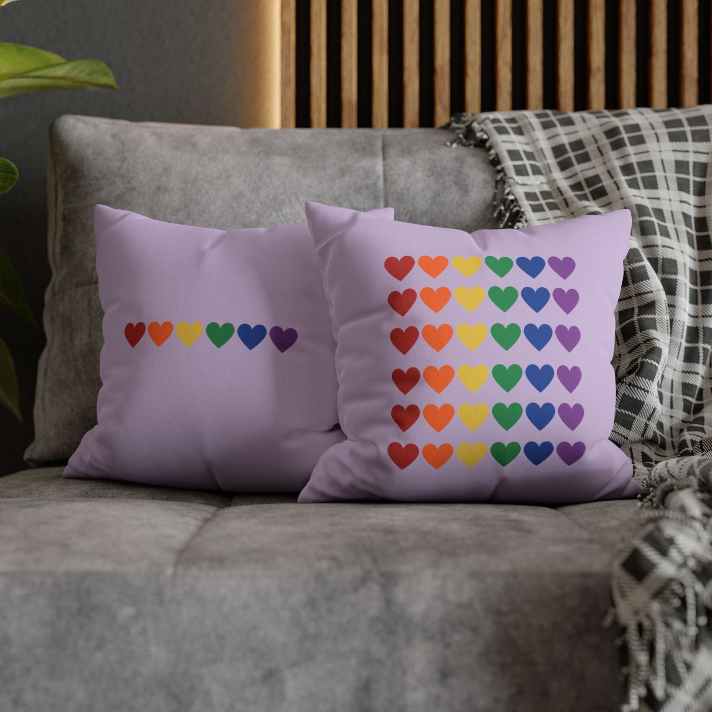 Rainbow Hearts on Lavender - Faux Suede Square Pillowcase (Only Hearts Collection)
