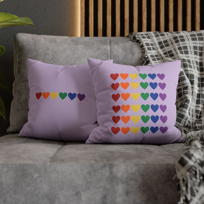 Rainbow Hearts on Lavender - Faux Suede Square Pillowcase (Only Hearts Collection)