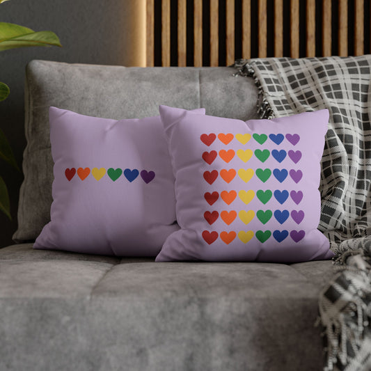 Rainbow Hearts on Lavender - Faux Suede Square Pillowcase (Only Hearts Collection)