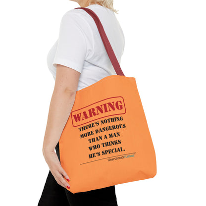 Warning: Dangerous Special Man Haiku Tote Bag (dual-sided design in Orange Tangerine)