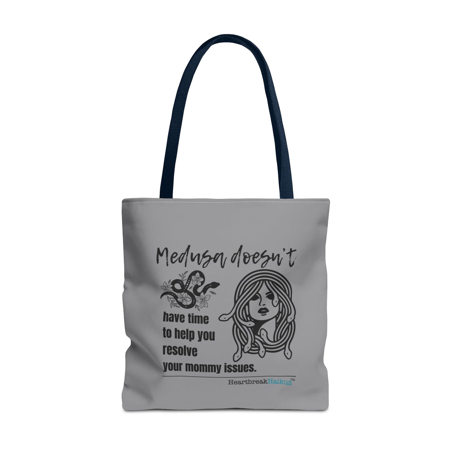 Medusa and Your Mommy Haiku - Tote Bag (Dual-sided print in Stone Grey)