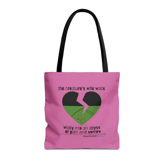 The Creature's Wife Wails Wildly Frankenstein Haiku - Tote Bag (dual-sided print in Candy Pink)