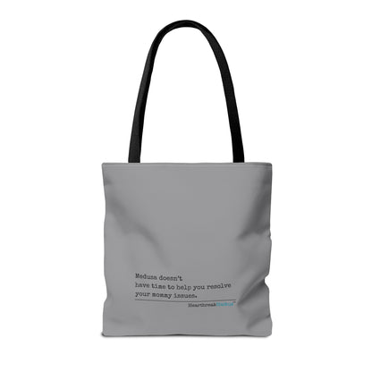 Medusa and Your Mommy Haiku - Tote Bag (Dual-sided print in Stone Grey)
