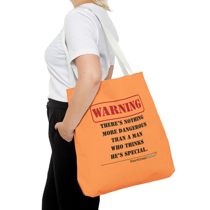 Warning: Dangerous Special Man Haiku Tote Bag (dual-sided design in Orange Tangerine)