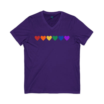 Rainbow Hearts - Jersey Short Sleeve V-Neck Tee