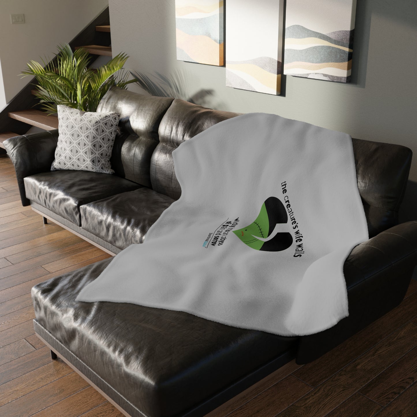 The Creature's Wife Wails Wildly Frankenstein Haiku - Plush Throw Blanket (in Stone Grey)