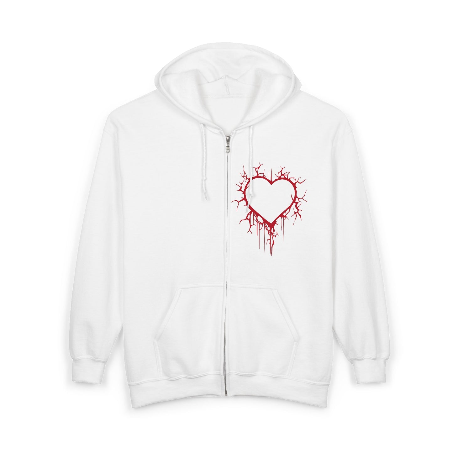 Cracked Hollow Heart Zip Hoodie — Alternative/Goth/Punk Bleeding Heart Full‑Zip Sweatshirt (The Only Hearts Collection)