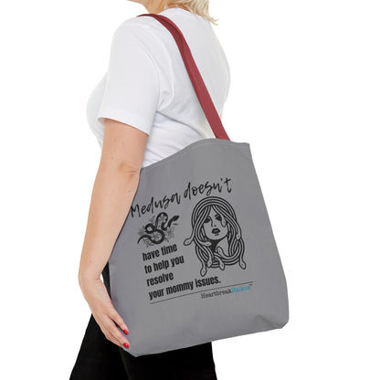 Medusa and Your Mommy Haiku - Tote Bag (Dual-sided print in Stone Grey)