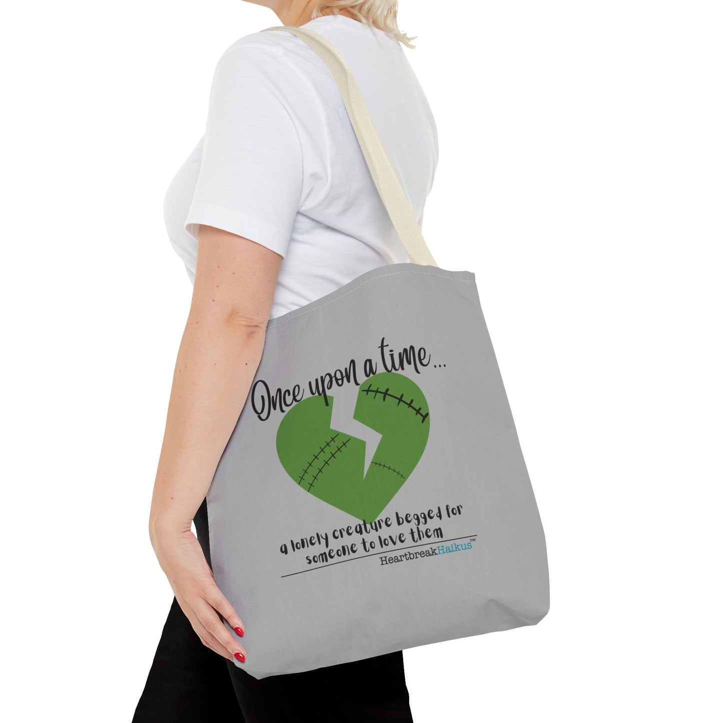 A Lonely Creature Begged Frankenstein Haiku - Tote Bag (Dual-sided print in light grey)