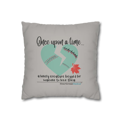 A Lonely Creature Begged Frankenstein Haiku - Faux Suede Square Pillowcase (in Light Grey) (Frankenstein 2025 Makeover)