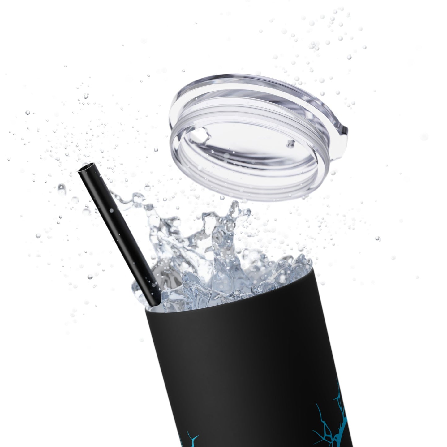 Lightning-Cracked Heart  Skinny Venti Tumbler (in Electric Blue) with matching reusable straw - (The Only Hearts Collection)