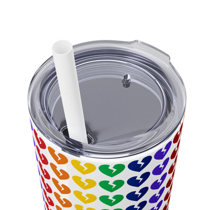 Only Hearts - Skinny Tumbler with Eco-Friendly, Reusable, Matching Straw, 20oz (Rainbow Heartbreak Collection)