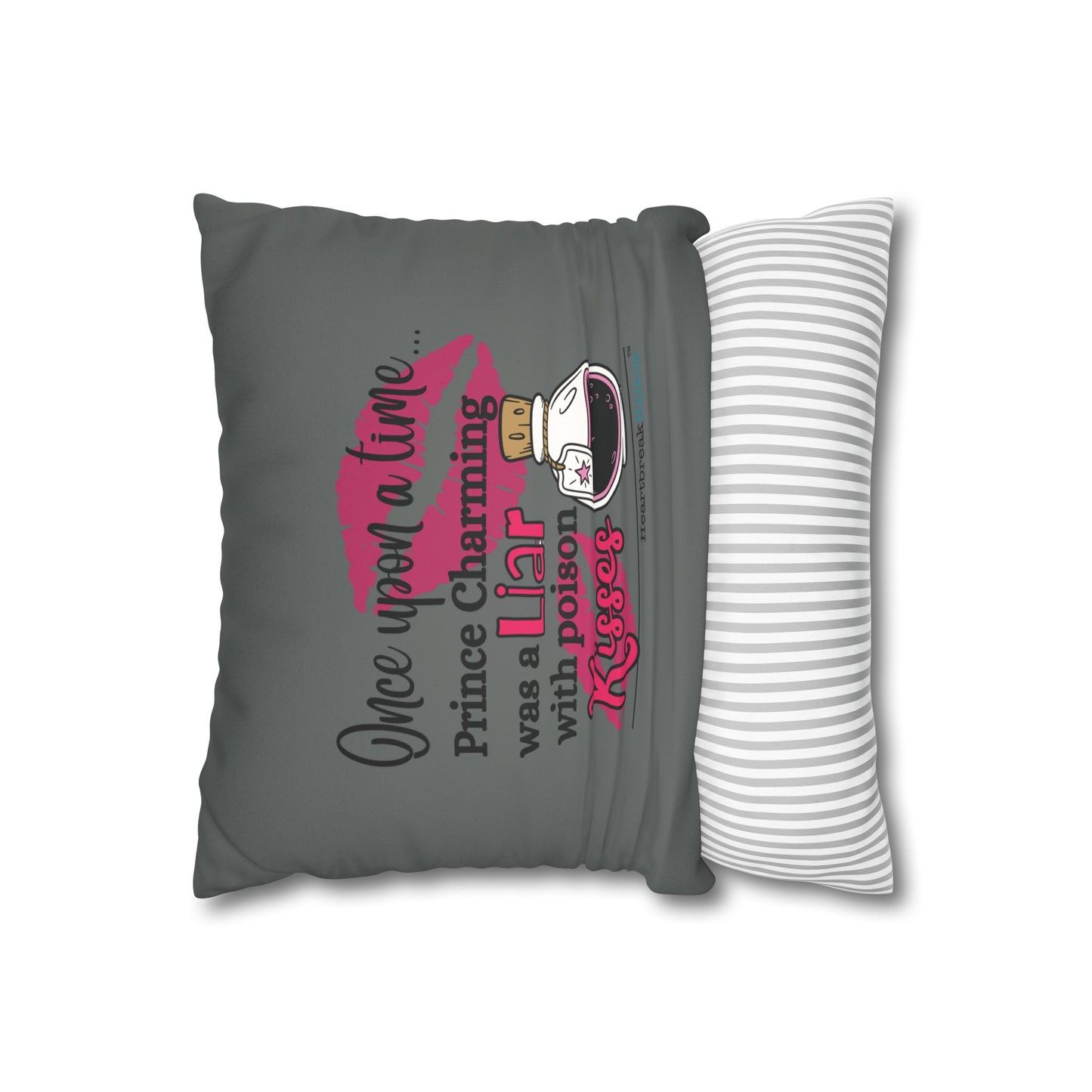 Prince Charming's Poison Kisses - Faux Suede Square Pillowcase (in Moody Grey)