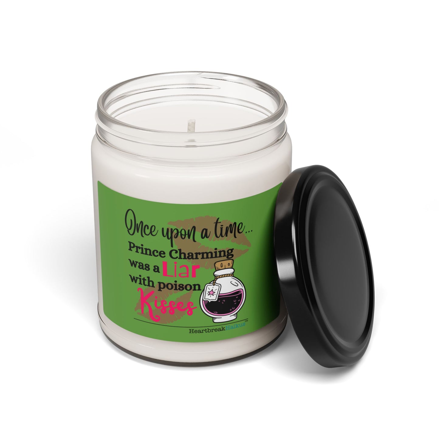 Prince Charming's Poison Kisses Haiku - Soy Scented Candle (10 scents, white wax) in Wicked Green