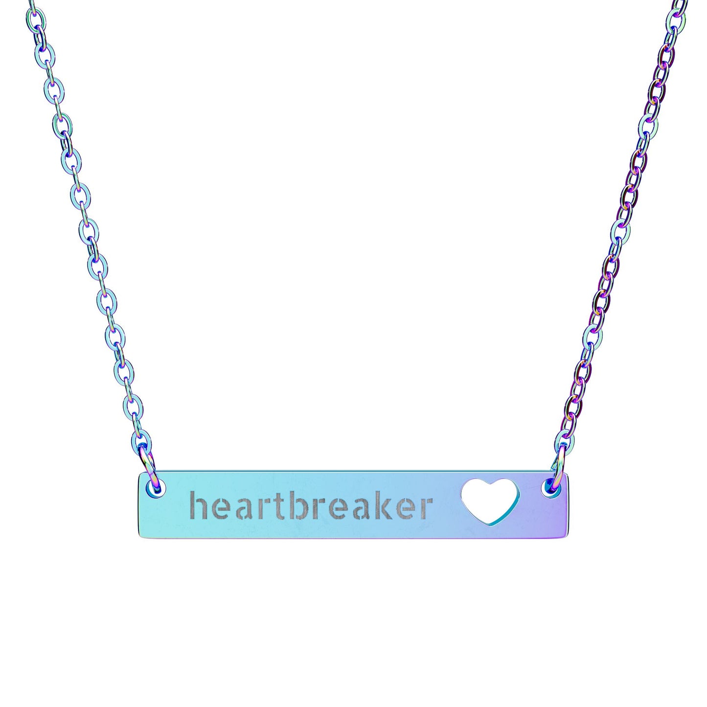 Cutout Heart Bar Necklace — Engraved “heartbreaker” Pendant