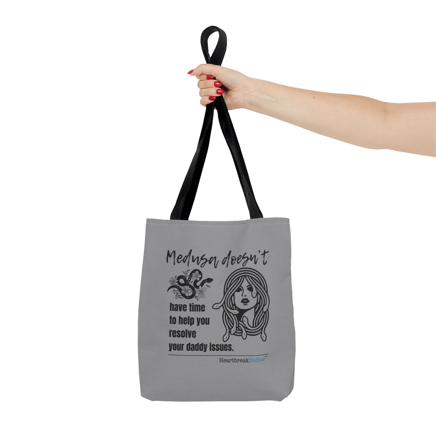 Medusa and Your Daddy Haiku - Tote Bag (Dual-sided print in Stone Grey)
